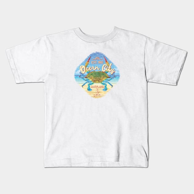 Ocean City, Maryland, Blue Crab on Beach Kids T-Shirt by jcombs